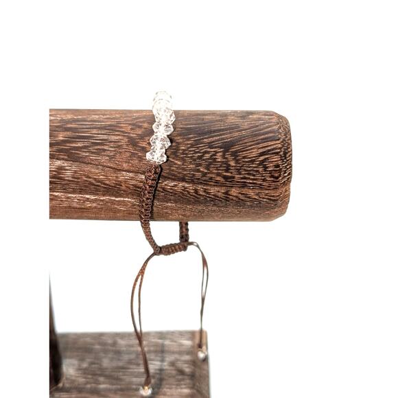 Glass Crystal Beaded Brown Cord Adjustable Cord Bracelet - Picture 4 of 4